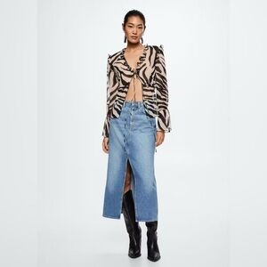 Mango Blue Denim Midi Skirt